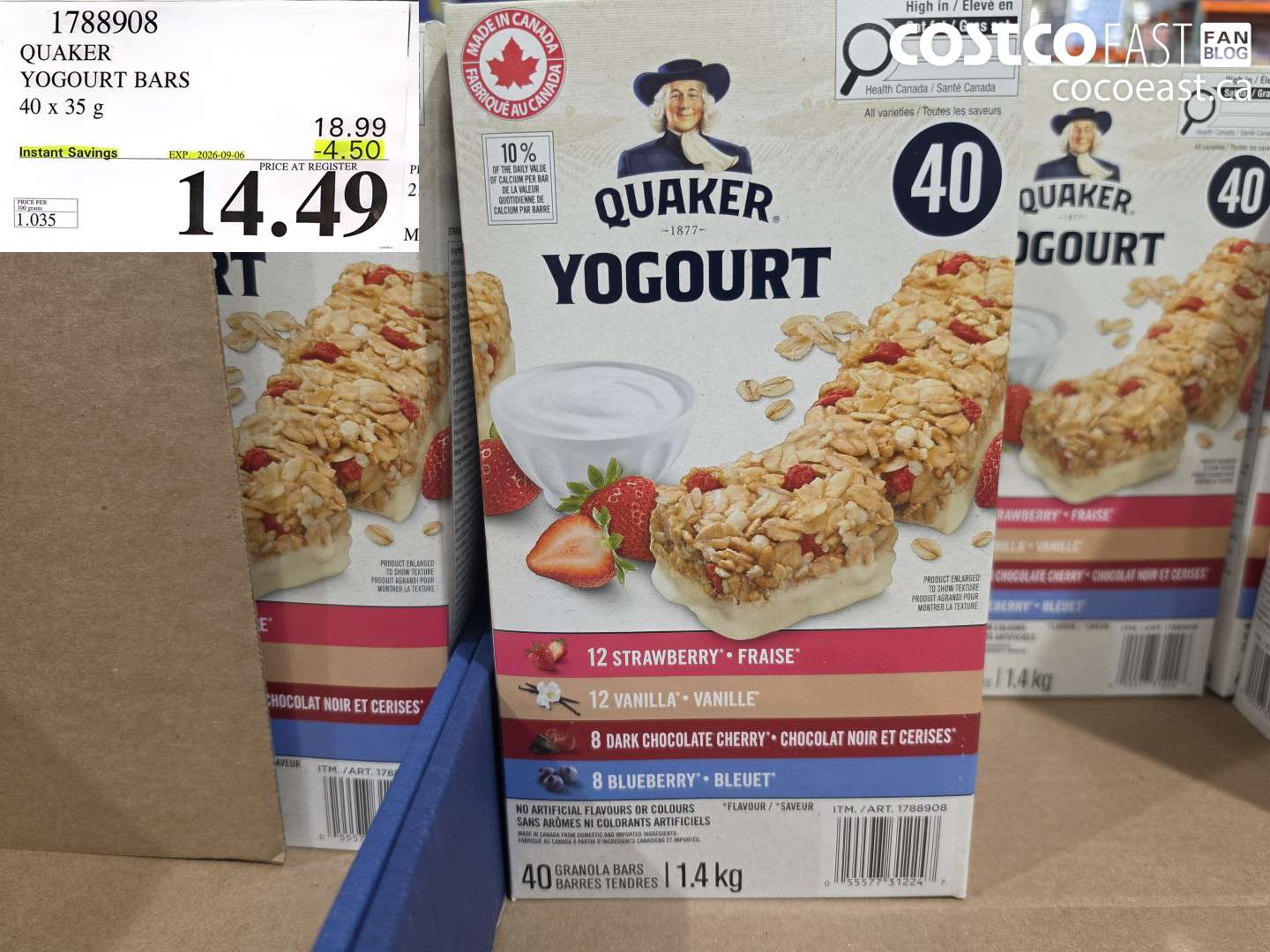 1788908 QUAKER YOGOURT BARS 40 X 35 G ($4.50 INSTANT SAVINGS EXPIRES ON 2026-09-06) $14.49