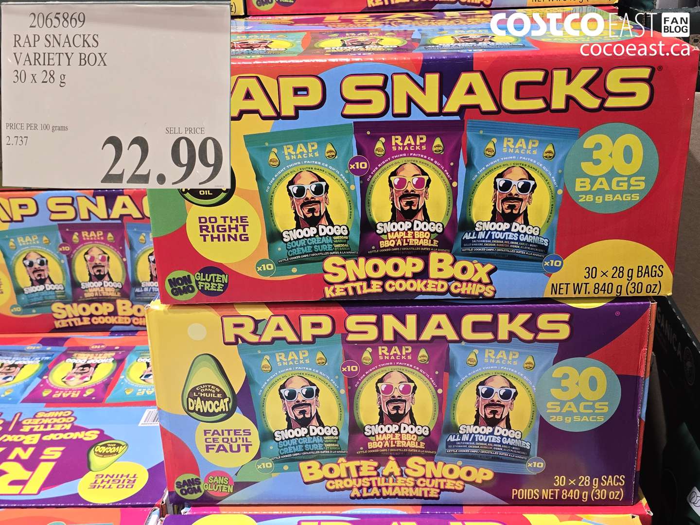 2065869 RAP SNACKS VARIETY BOX 30 X 28 G $22.99