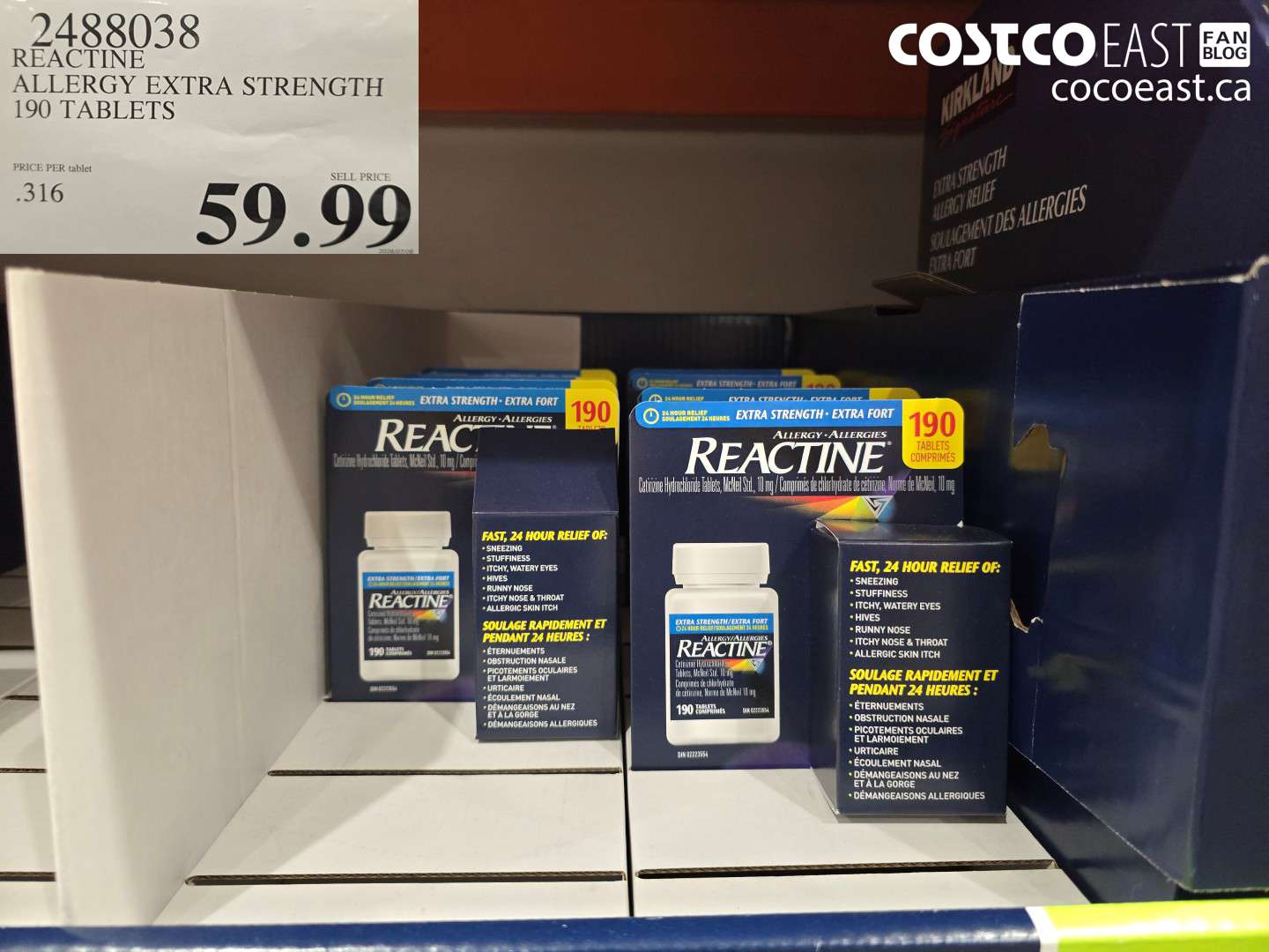 2488038 REACTINE ALLERGY EXTRA STRENGTH 190 TABLETS $59.99