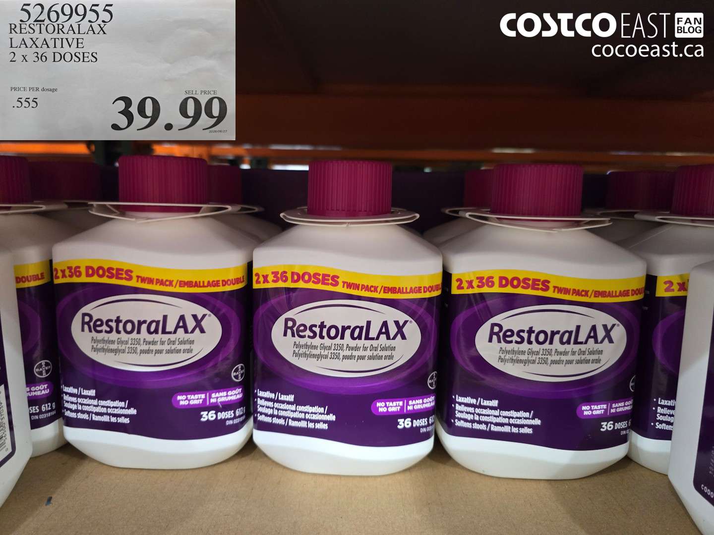 5269955 RESTORALAX LAXATIVE 2 X 36 DOSES $39.99