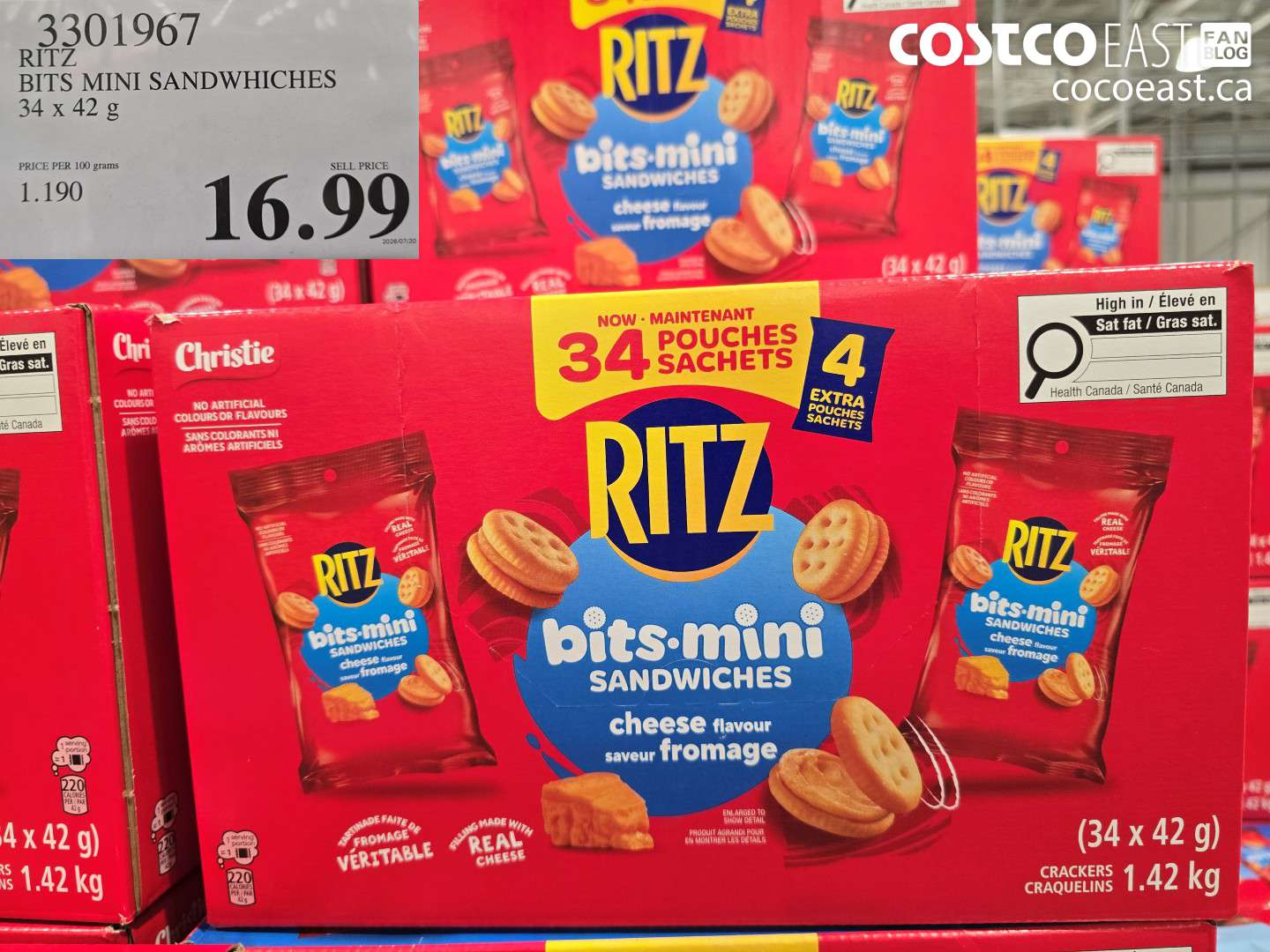 3301967 RITZ BITS MINI SANDWICHES 34 X 42 G $16.99