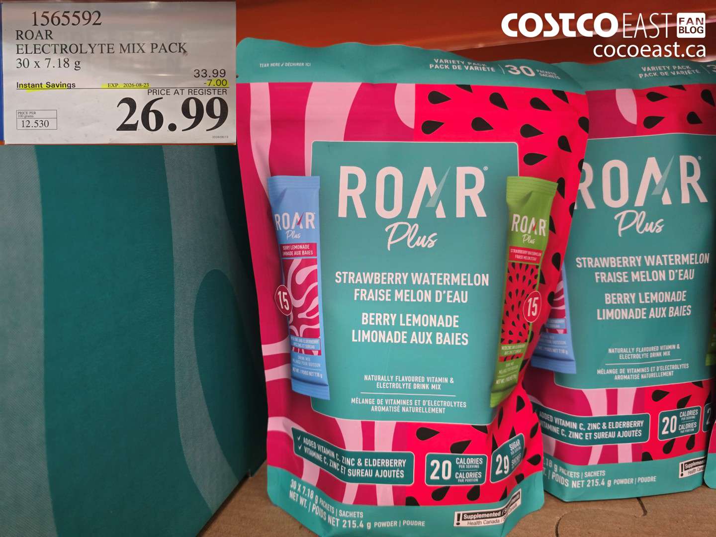 1565592 ROAR ELECTROLYTE MIX PACK 30 X 7.18 G ($7.00 INSTANT SAVINGS EXPIRES ON 2026-08-23) $26.99