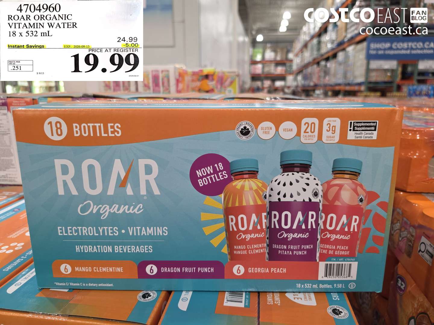 4704960 ROAR ORGANIC VITAMIN WATER 18 X 532 ML ($5.00 INSTANT SAVINGS EXPIRES ON 2026-09-13) $19.99