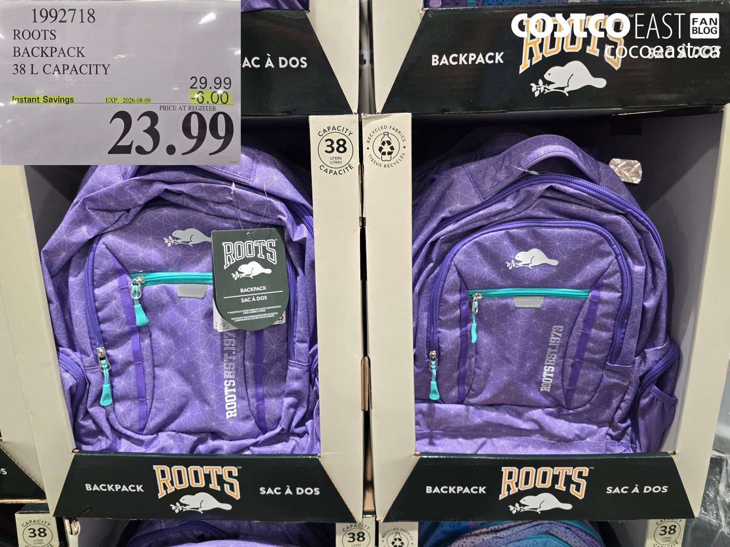 1992718 ROOTS BACKPACK 38 L CAPACITY ($6.00 INSTANT SAVINGS EXPIRES ON 2026-08-09) $23.99