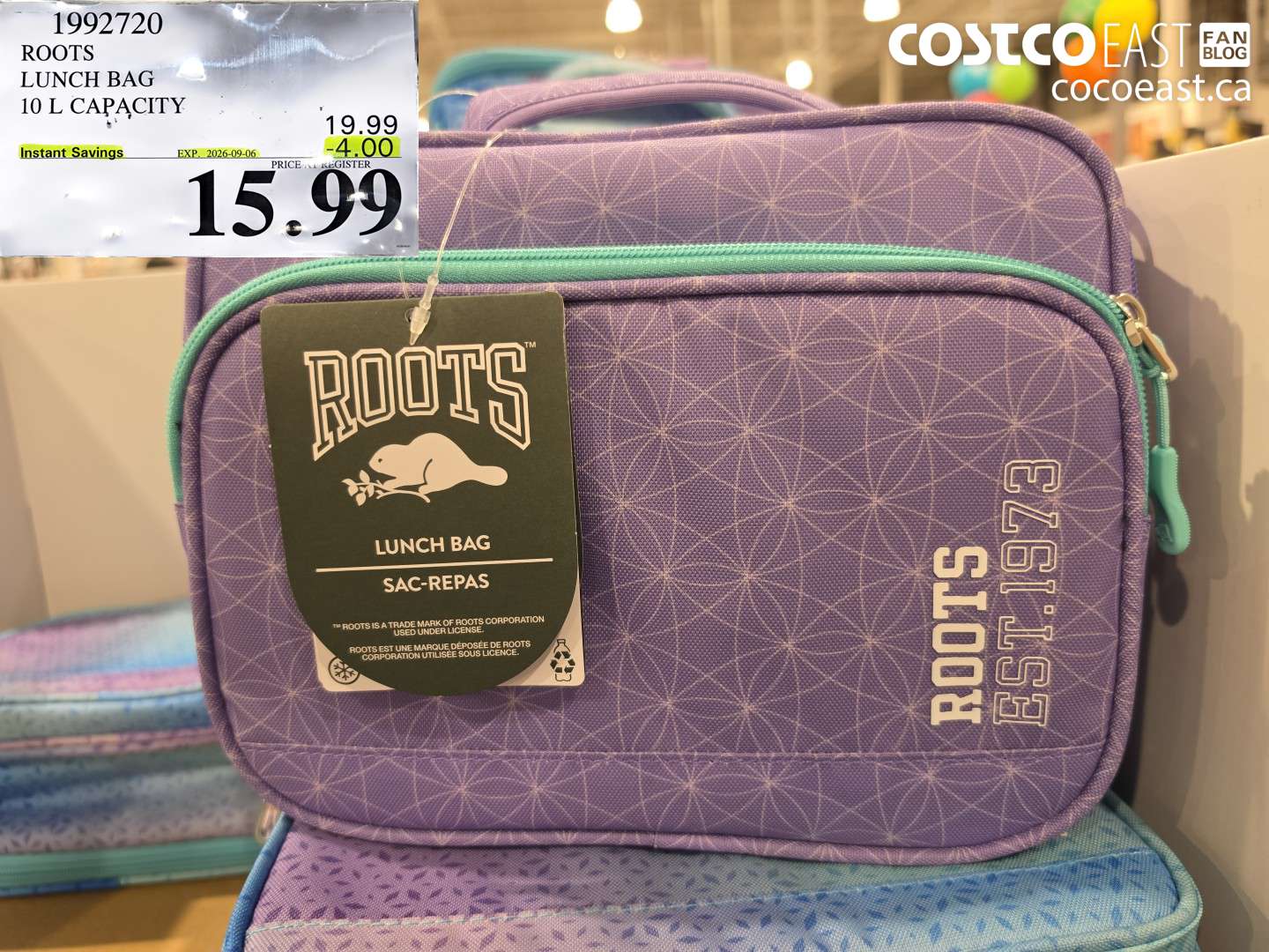 1992720 ROOTS LUNCH BAG 10 L CAPACITY ($4.00 INSTANT SAVINGS EXPIRES ON 2026-09-06) $15.99