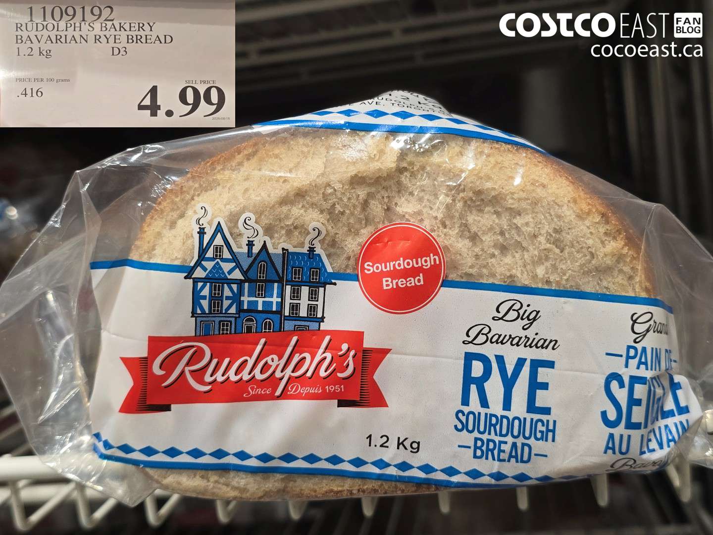 1109192 RUDOLPH'S BAKERY BAVARIAN RYE BREAD 1.2 KG $4.99
