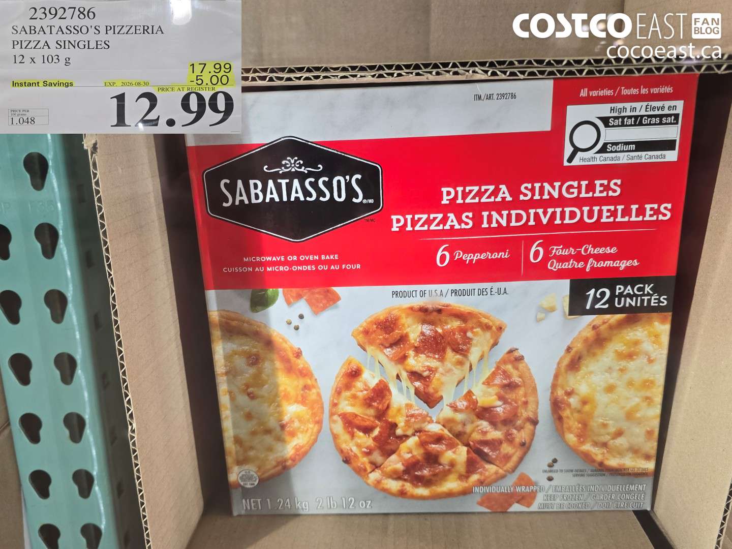 2392786 SABATASSO'S PIZZERIA PIZZA SINGLES 12 X 103 G ($5.00 INSTANT SAVINGS EXPIRES ON 2026-08-30) $12.99