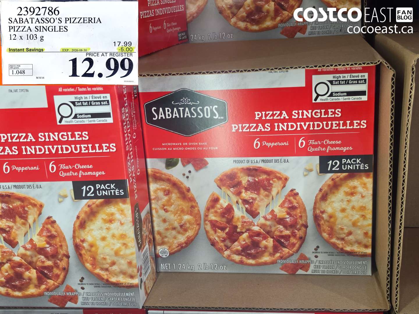 2392786 SABATASSO'S PIZZERIA PIZZA SINGLES 12 X 103 G ($5.00 INSTANT SAVINGS EXPIRES ON 2026-08-30) $12.99