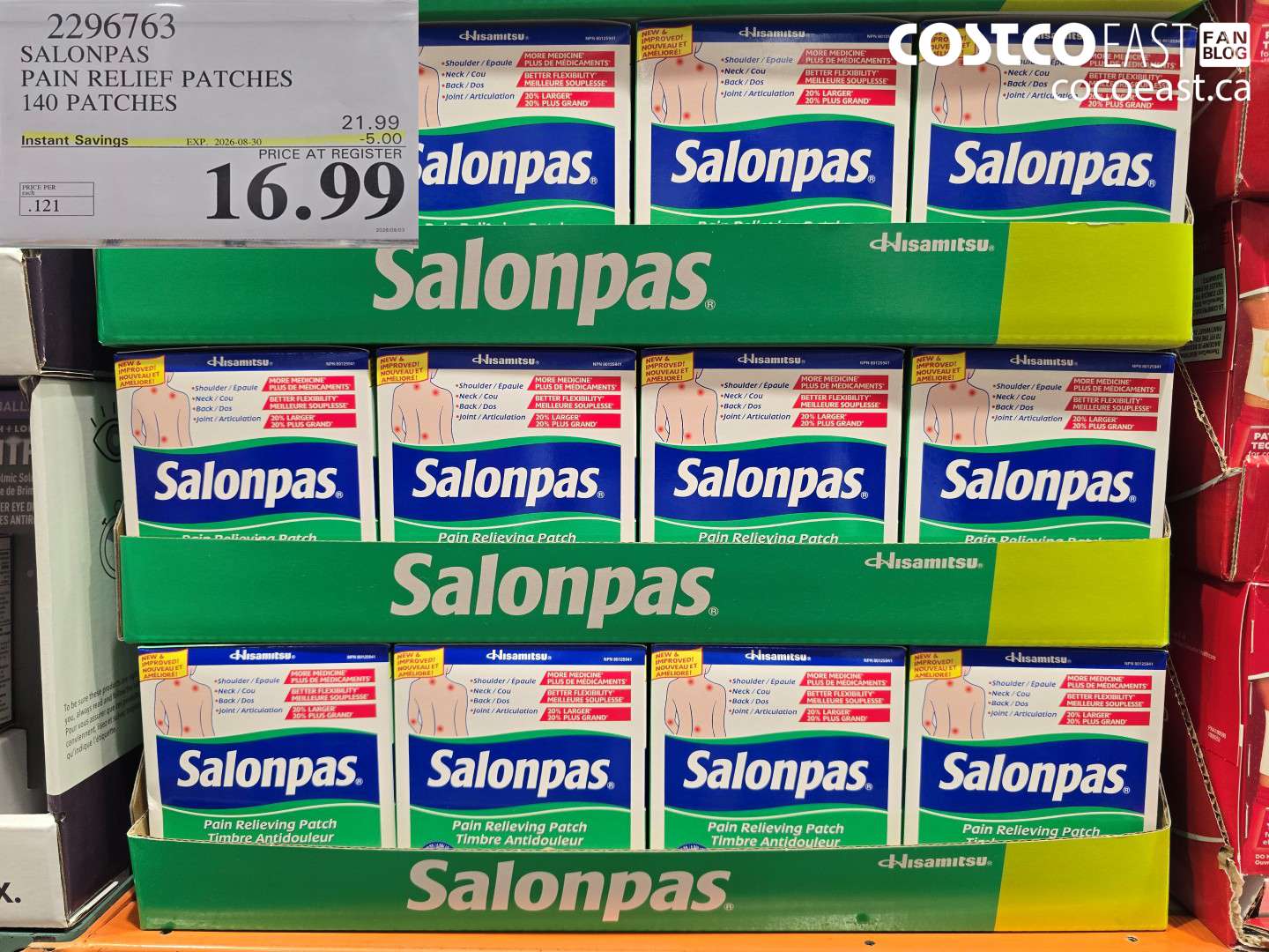 2296763 SALONPAS PAIN RELIEF PATCHES 140 PATCHES ($5.00 INSTANT SAVINGS EXPIRES ON 2026-08-30) $16.99