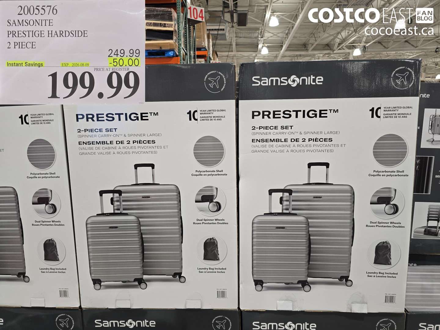 2005576 SAMSONITE PRESTIGE HARDSIDE 2 PIECE ($50.00 INSTANT SAVINGS EXPIRES ON 2026-08-09) $199.99