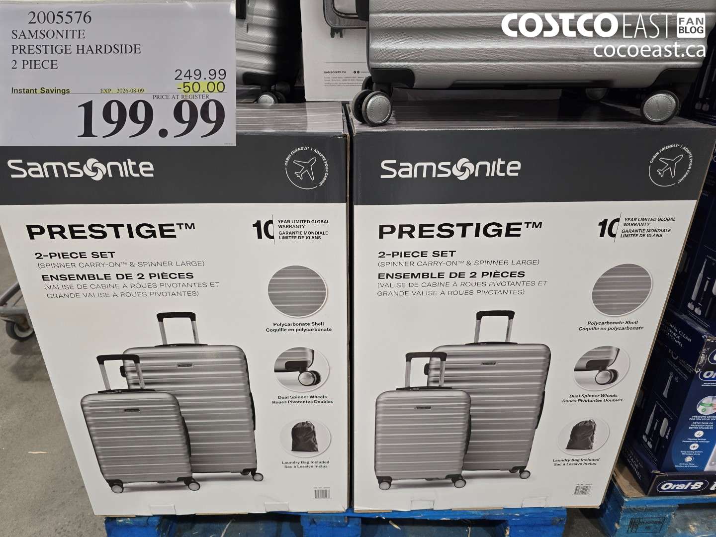 2005576 SAMSONITE PRESTIGE HARDSIDE 2 PIECE ($50.00 INSTANT SAVINGS EXPIRES ON 2026-08-09) $199.99