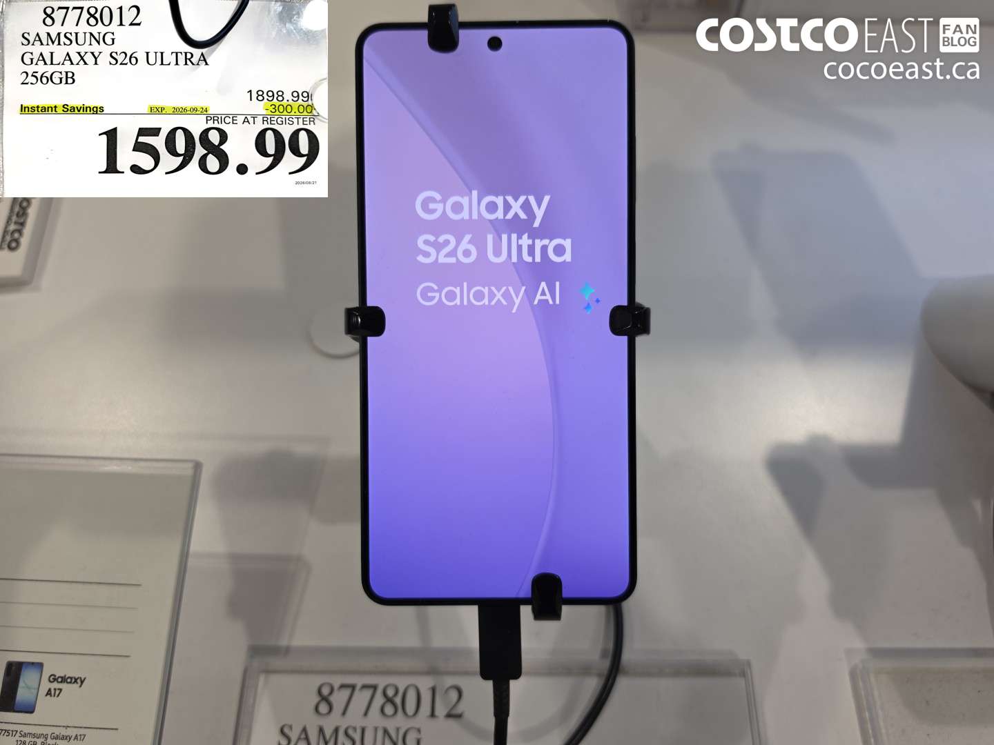 8778012 SAMSUNG GALAXY S26 ULTRA 256GB ($300.00 INSTANT SAVINGS EXPIRES ON 2026-09-24) $1598.99