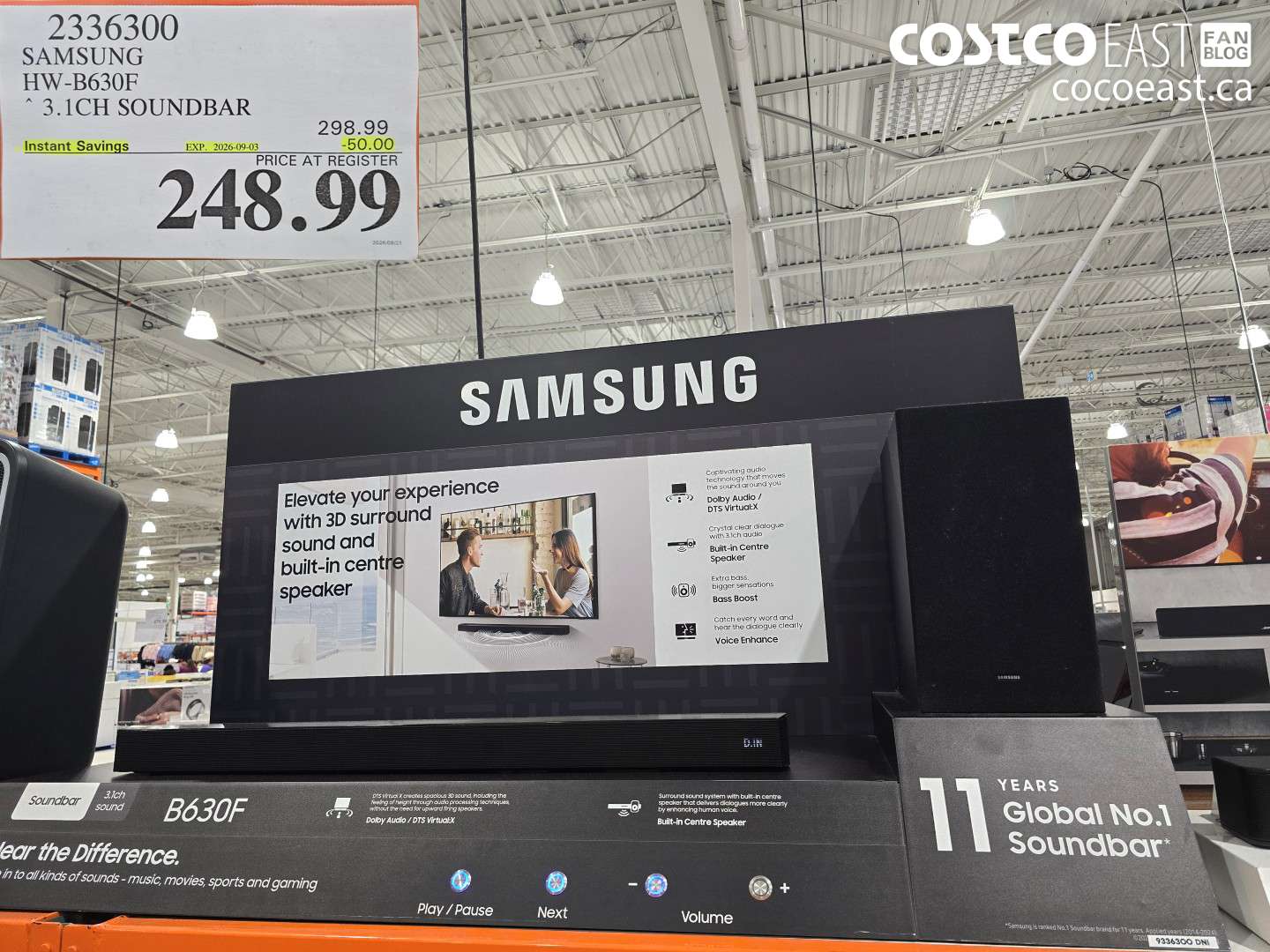 2336300 SAMSUNG HW-B630F 3.1CH SOUNDBAR ($50.00 INSTANT SAVINGS EXPIRES ON 2026-09-03) $248.99