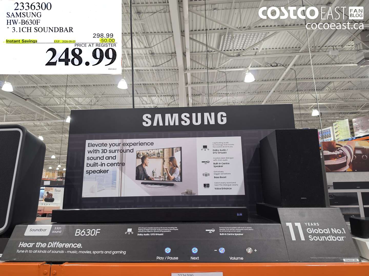2336300 SAMSUNG HW-B630F 3.1CH SOUNDBAR ($50.00 INSTANT SAVINGS EXPIRES ON 2026-09-03) $248.99
