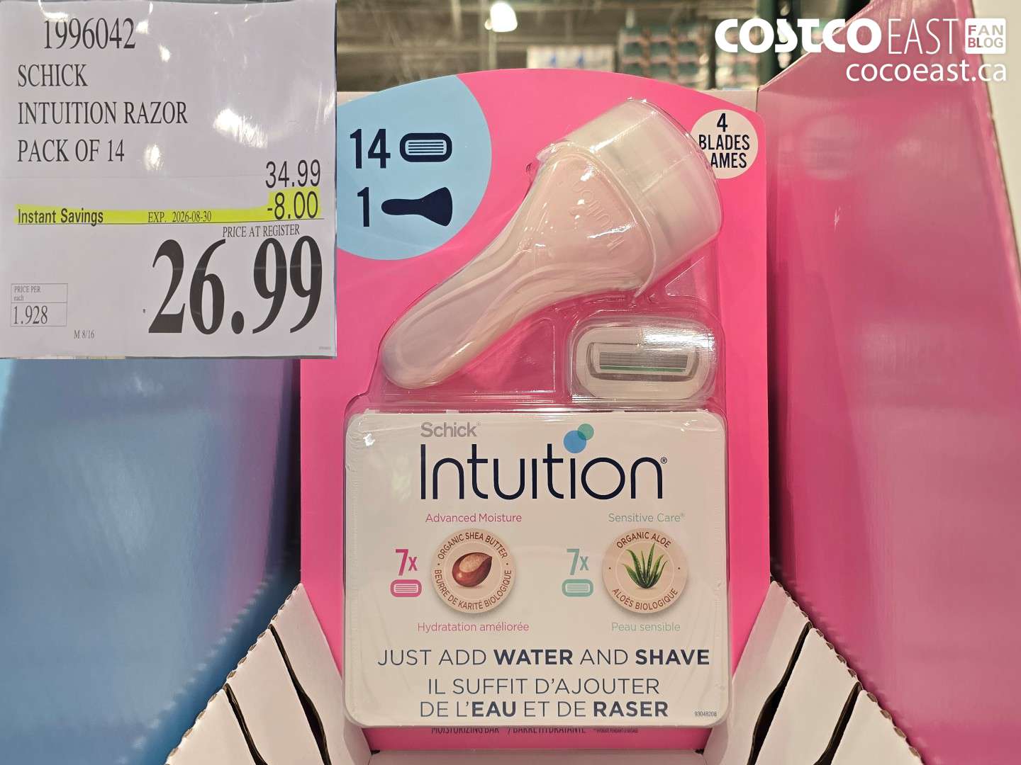 1996042 SCHICK INTUITION RAZOR PACK OF 14 ($8.00 INSTANT SAVINGS EXPIRES ON 2026-08-30) $26.99