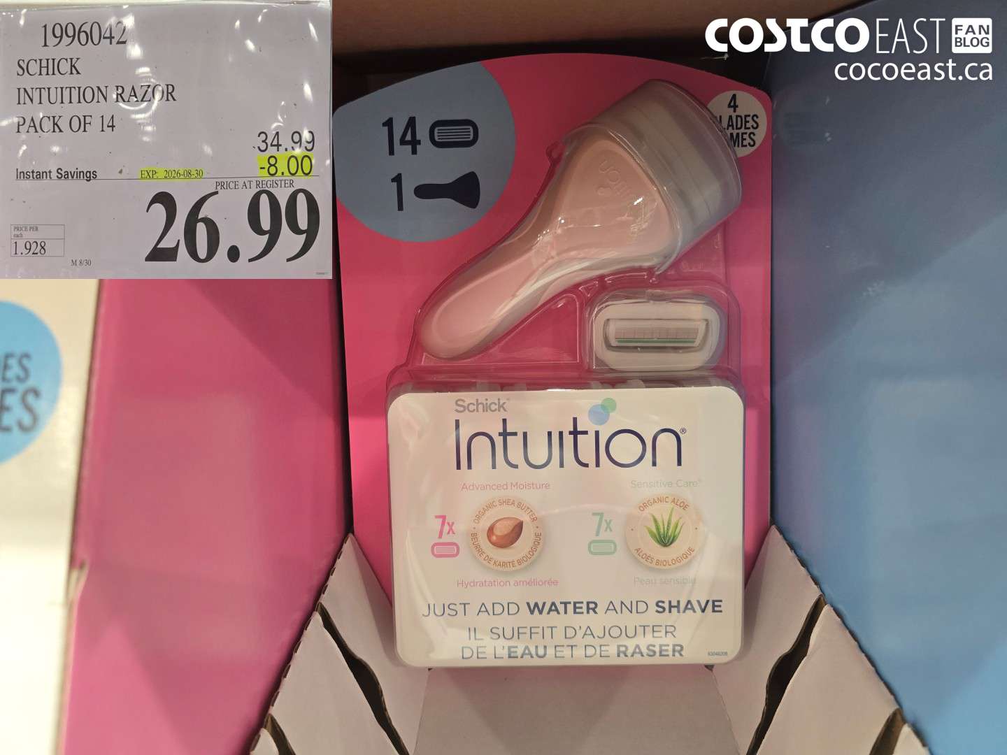 1996042 SCHICK INTUITION RAZOR PACK OF 14 ($8.00 INSTANT SAVINGS EXPIRES ON 2026-08-30) $26.99