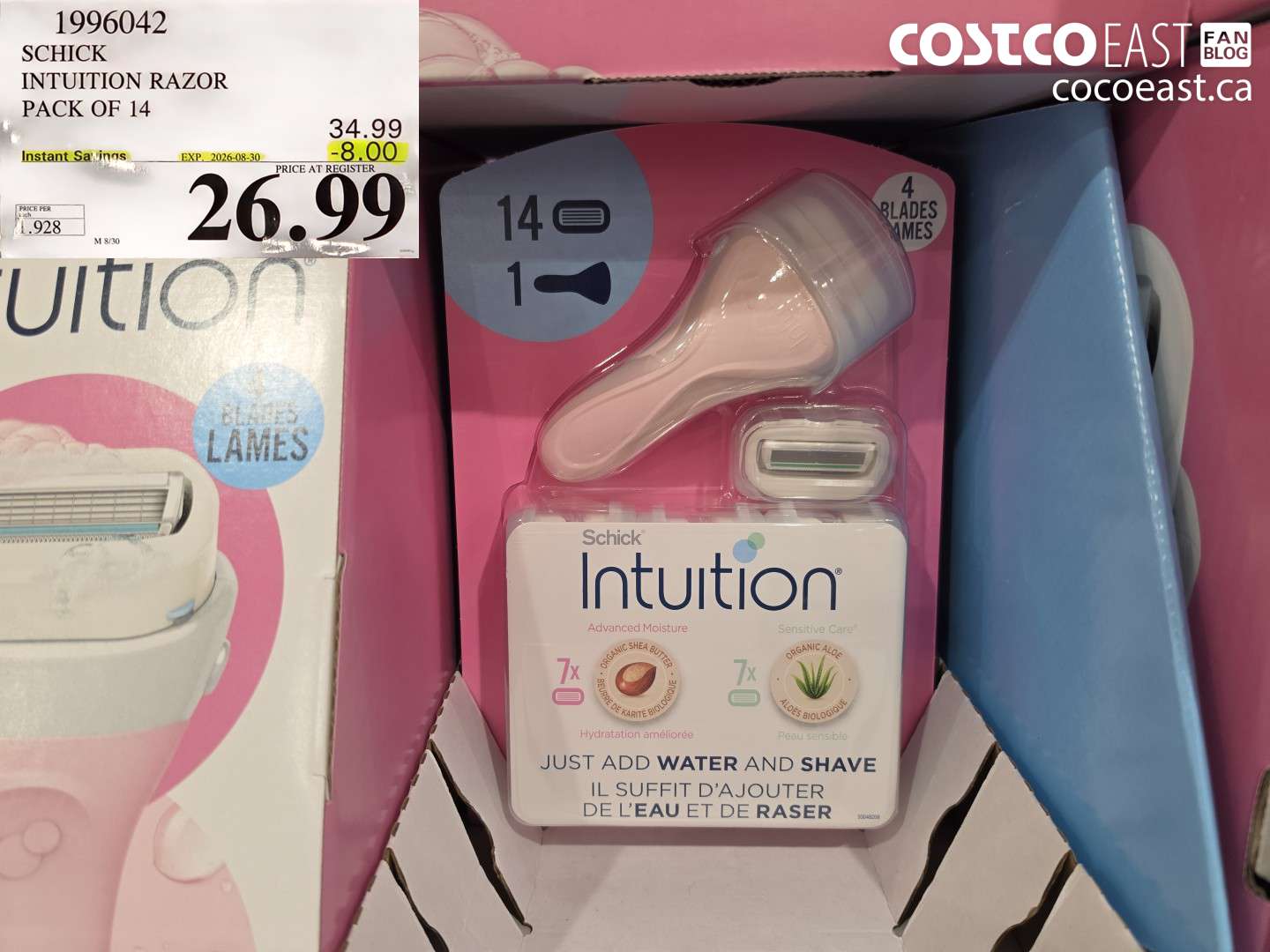 1996042 SCHICK INTUITION RAZOR PACK OF 14 ($8.00 INSTANT SAVINGS EXPIRES ON 2026-08-30) $26.99
