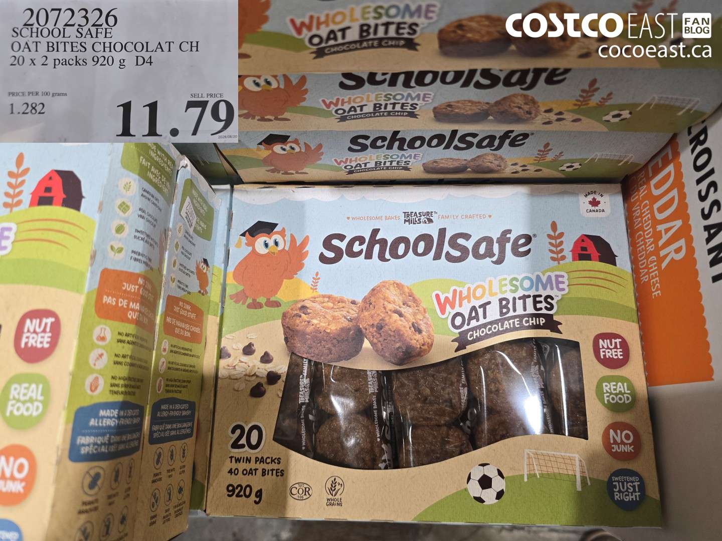 2072326 SCHOOL SAFE OAT BITES CHOCOLAT CH 20 X 2 PACKS 920 G $11.79