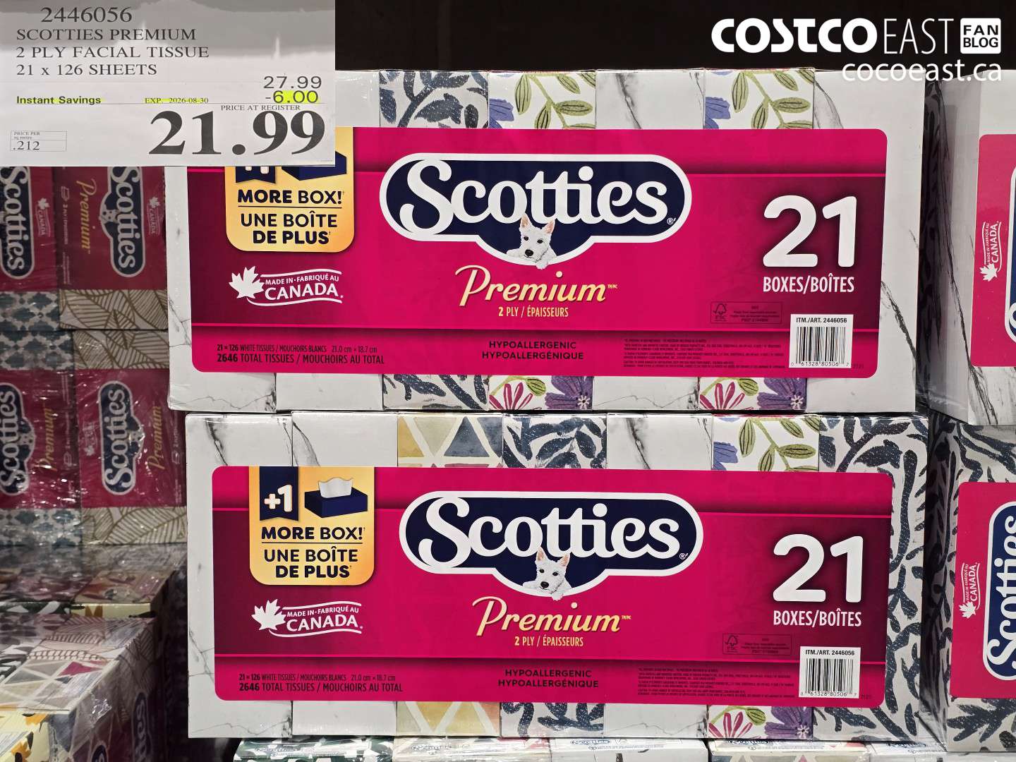 2446056 SCOTTIES PREMIUM 2 PLY FACIAL TISSUE 21 X 126 SHEETS ($6.00 INSTANT SAVINGS EXPIRES ON 2026-08-30) $21.99