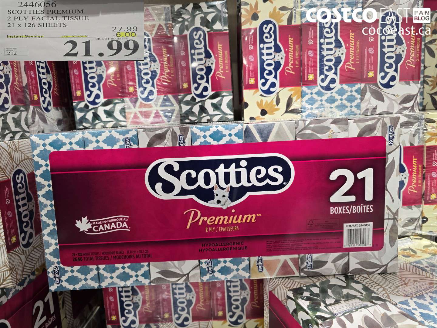 2446056 SCOTTIES PREMIUM 2 PLY FACIAL TISSUE 21 X 126 SHEETS ($6.00 INSTANT SAVINGS EXPIRES ON 2026-08-30) $21.99