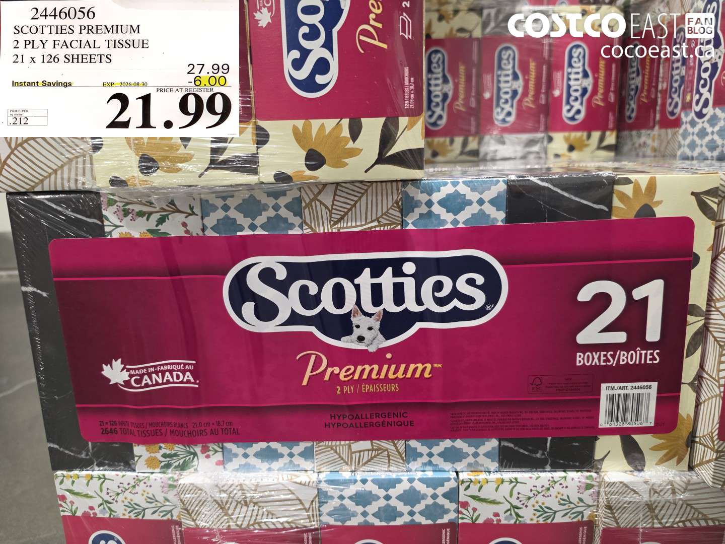 2446056 SCOTTIES PREMIUM 2 PLY FACIAL TISSUE 21 X 126 SHEETS ($6.00 INSTANT SAVINGS EXPIRES ON 2026-08-30) $21.99