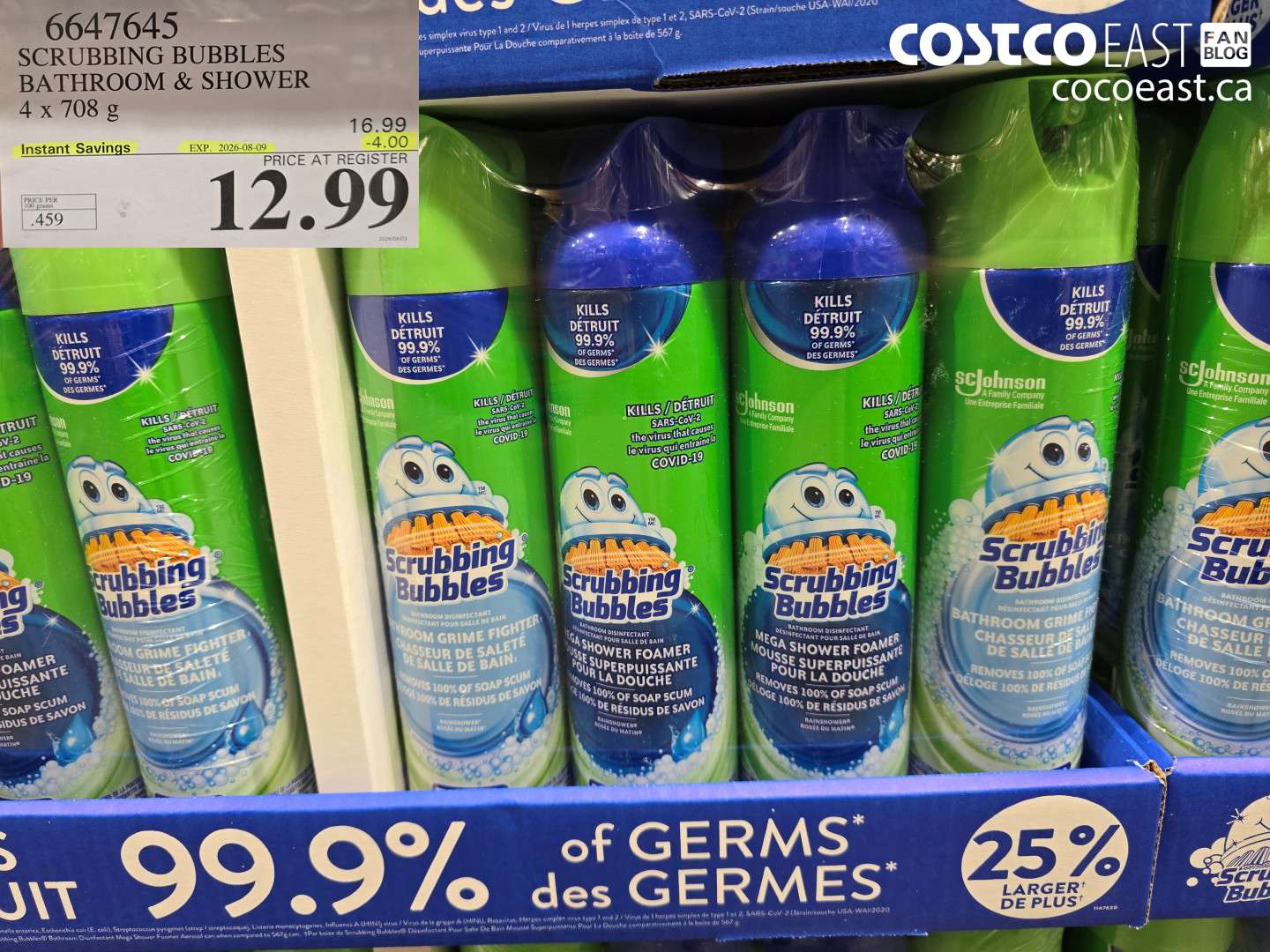 6647645 SCRUBBING BUBBLES BATHROOM & SHOWER 4 X 708 G ($4.00 INSTANT SAVINGS EXPIRES ON 2026-08-09) $12.99