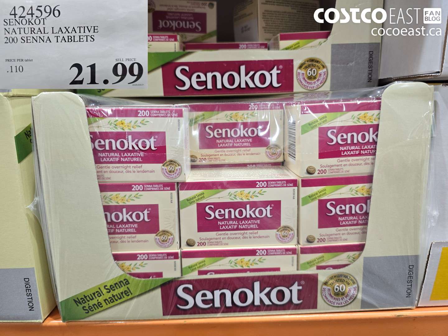 424596 SENOKOT NATURAL LAXATIVE 200 SENNA TABLETS $21.99
