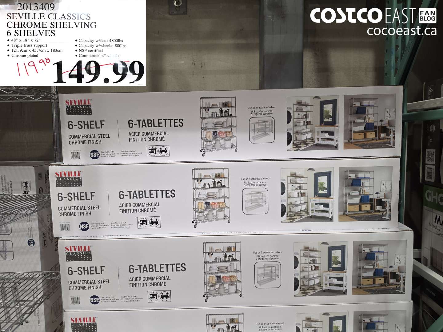 2013409 SEVILLE CLASSICS CHROME SHELVING 6 SHELVES $119.98