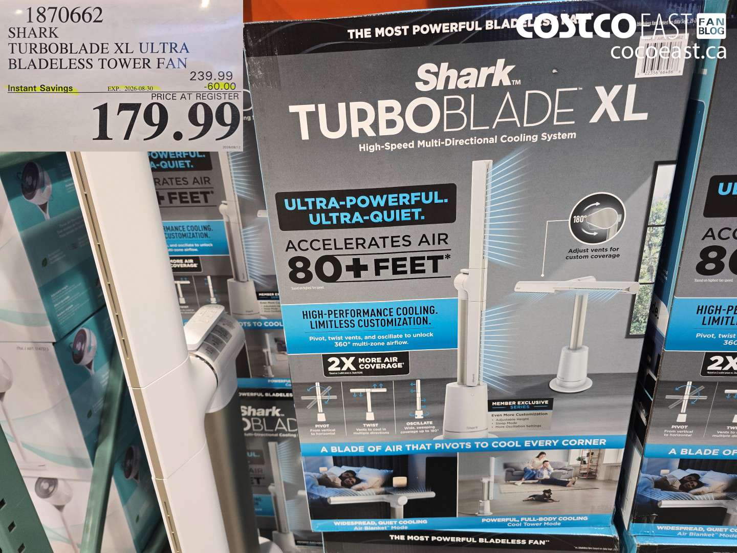 1870662 SHARK TURBOBLADE XL ULTRA BLADELESS TOWER FAN ($60.00 INSTANT SAVINGS EXPIRES ON 2026-08-30) $179.99
