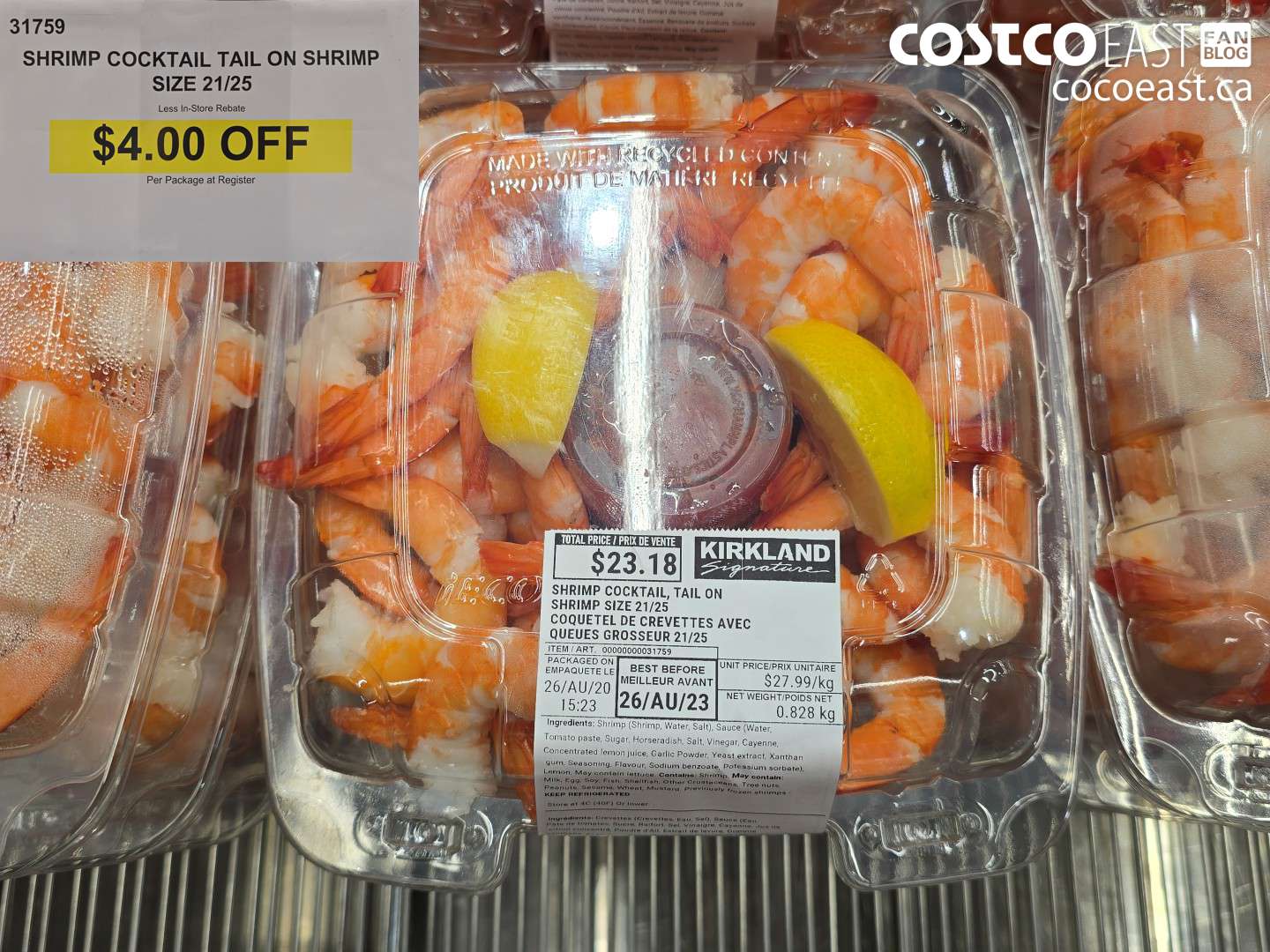 31759 SHRIMP COCKTAIL TAIL ON SHRIMP SIZE 21/25 ($4.00 INSTANT SAVINGS)