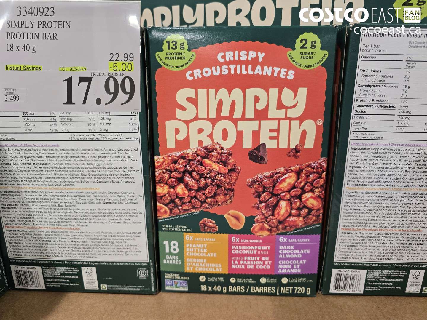 3340923 SIMPLY PROTEIN PROTEIN BAR 18 X 40 G ($5.00 INSTANT SAVINGS EXPIRES ON 2026-08-09) $17.99