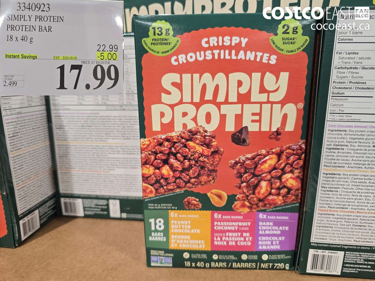 3340923 SIMPLY PROTEIN PROTEIN BAR 18 X 40 G ($5.00 INSTANT SAVINGS EXPIRES ON 2026-08-09) $17.99