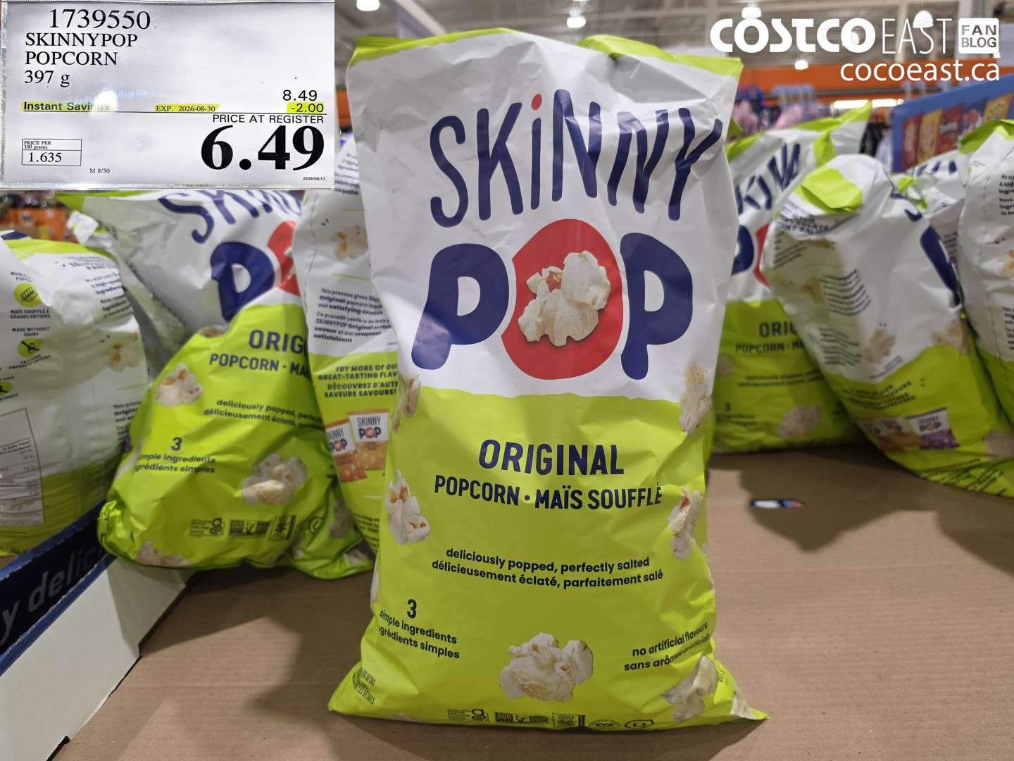 1739550 SKINNYPOP POPCORN 397 G ($2.00 INSTANT SAVINGS EXPIRES ON 2026-08-30) $6.49