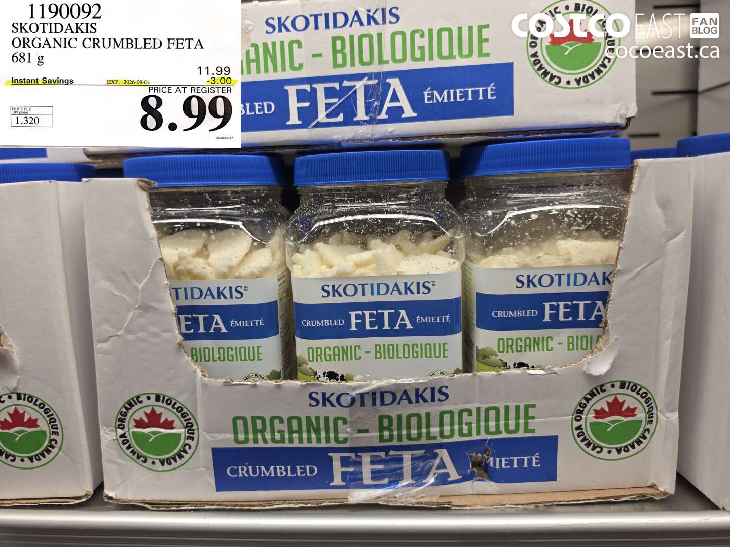 1190092 SKOTIDAKIS ORGANIC CRUMBLED FETA 681 G ($3.00 INSTANT SAVINGS EXPIRES ON 2026-09-01) $8.99
