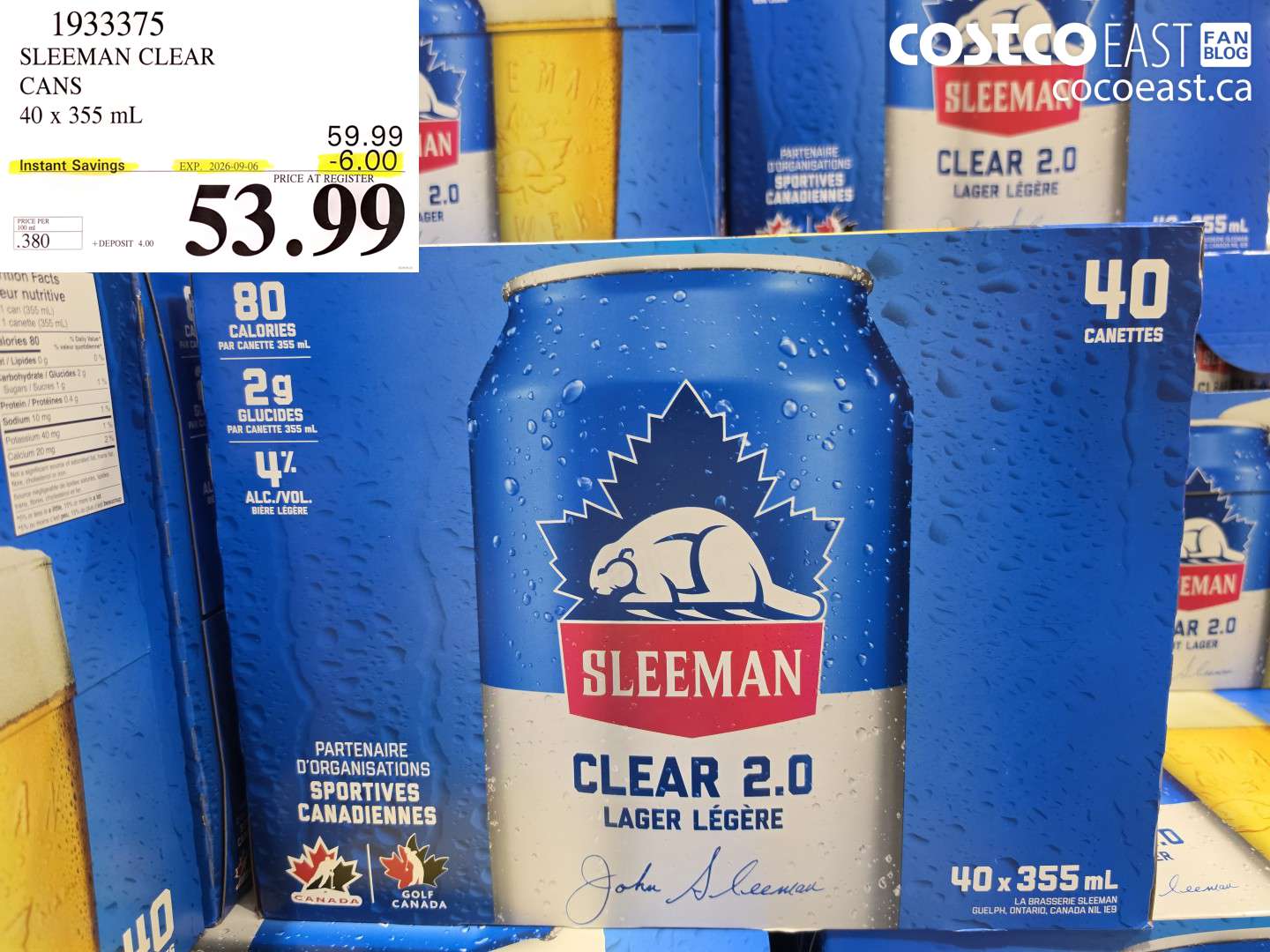1933375 SLEEMAN CLEAR CANS 40 X 355 ML ($6.00 INSTANT SAVINGS EXPIRES ON 2026-09-06) $53.99