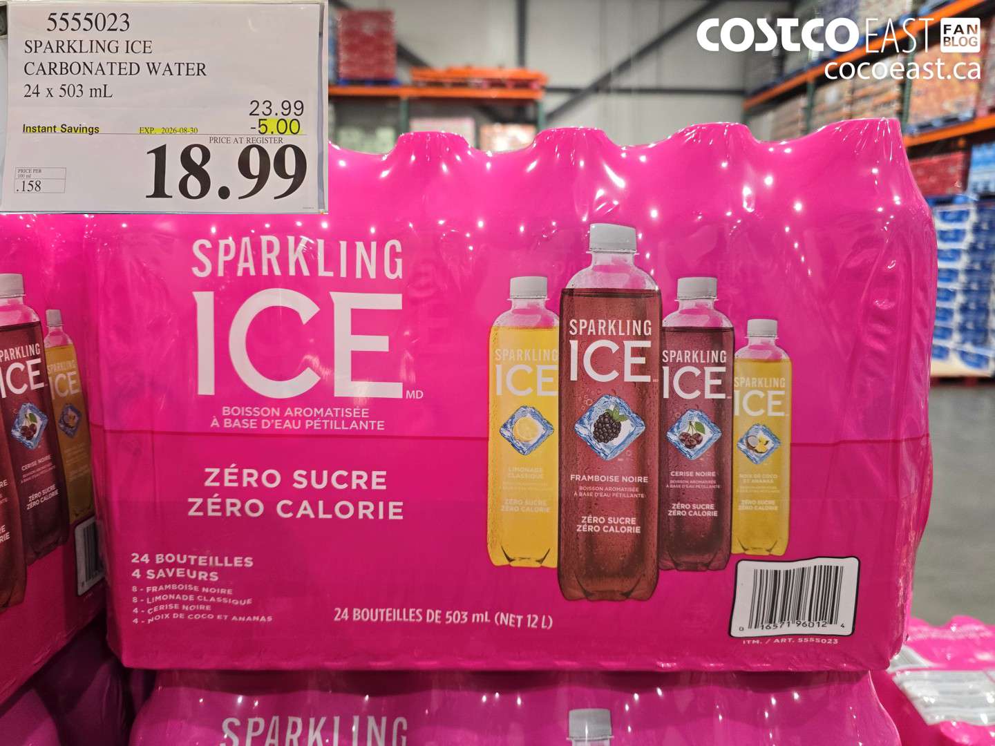 5555023 SPARKLING ICE CARBONATED WATER 24 X 503 ML ($5.00 INSTANT SAVINGS EXPIRES ON 2026-08-30) $18.99