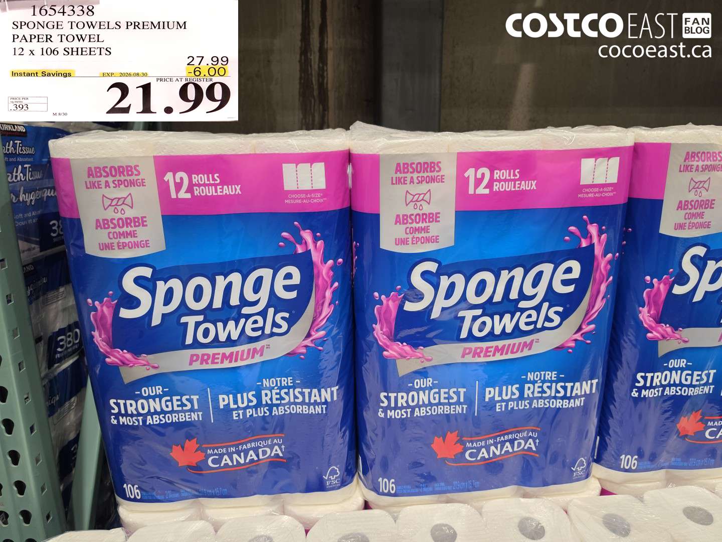 1654338 SPONGE TOWELS PREMIUM PAPER TOWEL 12 X 106 SHEETS ($6.00 INSTANT SAVINGS EXPIRES ON 2026-08-30) $21.99