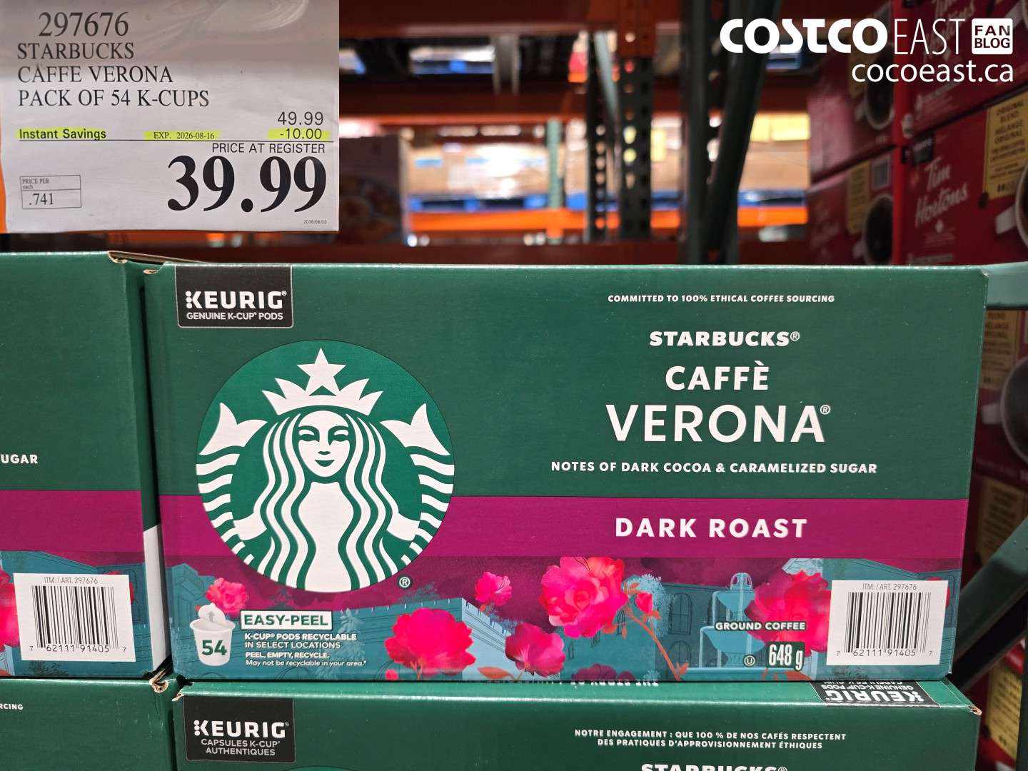 297676 STARBUCKS CAFFE VERONA PACK OF 54 K-CUPS ($10.00 INSTANT SAVINGS EXPIRES ON 2026-08-16) $39.99