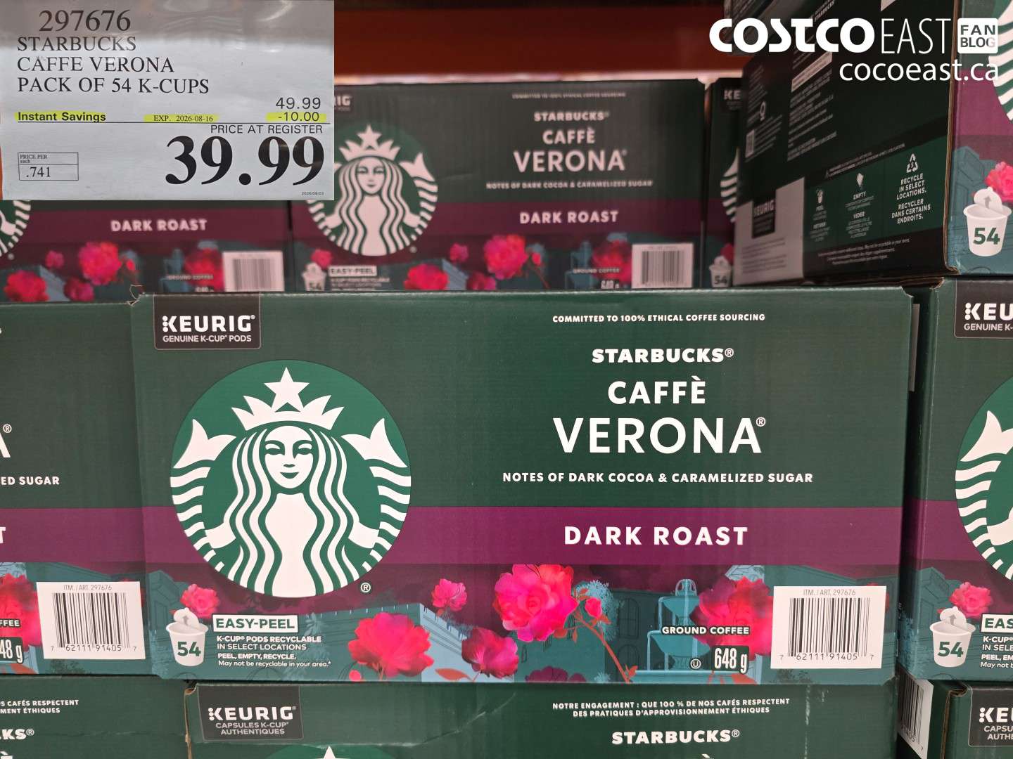 297676 STARBUCKS CAFFE VERONA PACK OF 54 K-CUPS ($10.00 INSTANT SAVINGS EXPIRES ON 2026-08-16) $39.99