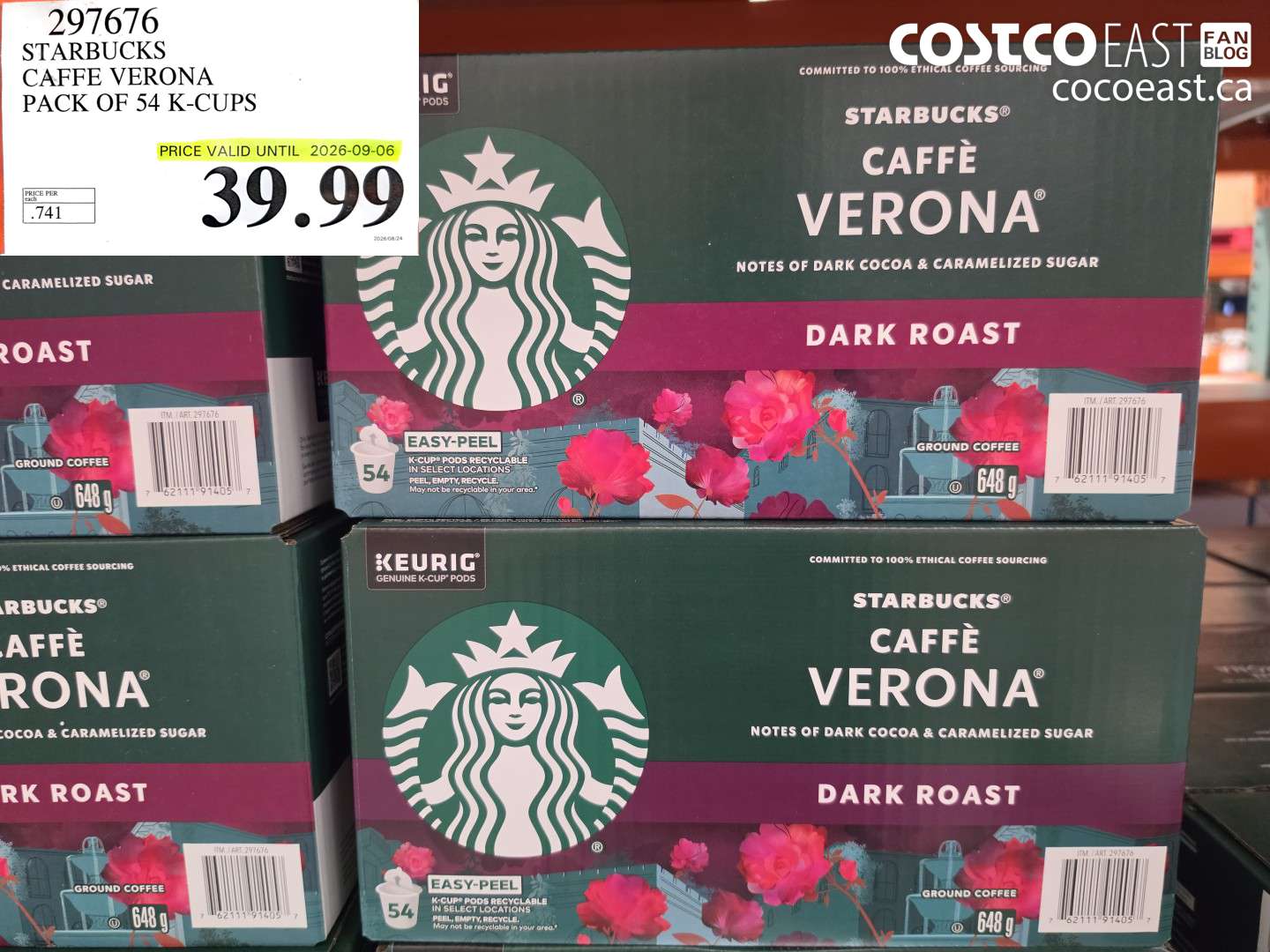 297676 STARBUCKS CAFFE VERONA PACK OF 54 K-CUPS $39.99