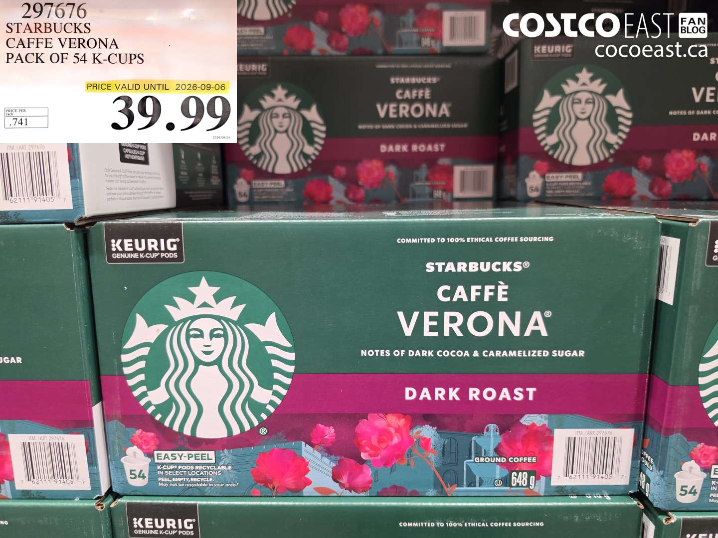 297676 STARBUCKS CAFFE VERONA PACK OF 54 K-CUPS $39.99