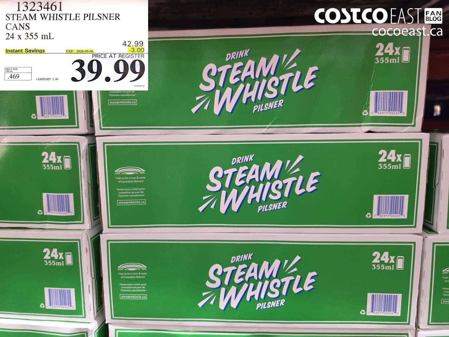 1323461 STEAM WHISTLE PILSNER CANS 24 X 355 ML ($3.00 INSTANT SAVINGS EXPIRES ON 2026-09-06) $39.99