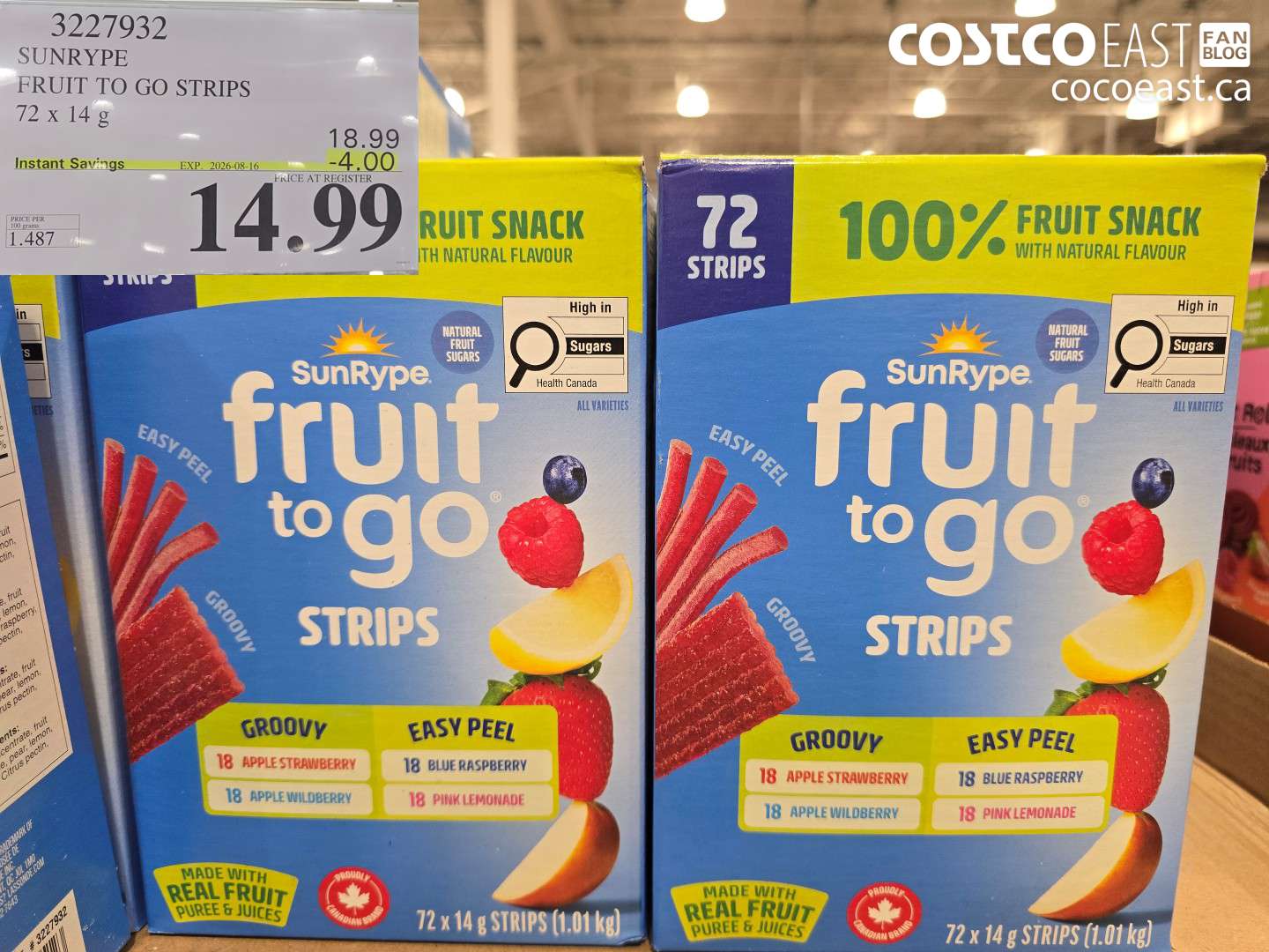 3227932 SUNRYPE FRUIT TO GO STRIPS 72 X 14 G ($4.00 INSTANT SAVINGS EXPIRES ON 2026-08-16) $14.99
