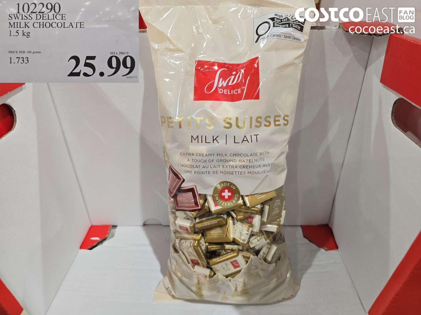 102290 SWISS DELICE MILK CHOCOLATE 1.5 KG $25.99