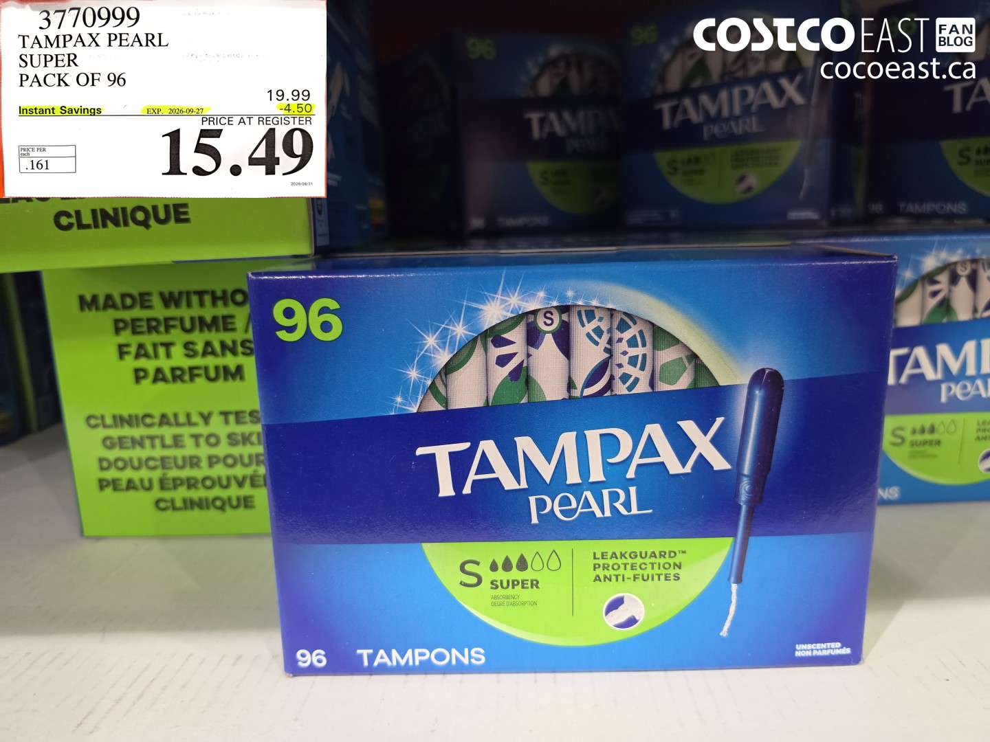 3770999 TAMPAX PEARL SUPER PACK OF 96 ($4.50 INSTANT SAVINGS EXPIRES ON 2026-09-27) $15.49
