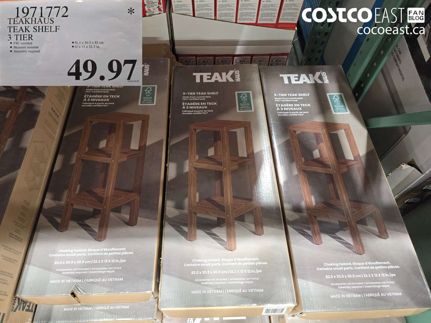 1971772 TEAKHAUS TEAK SHELF 3 TIER $49.97