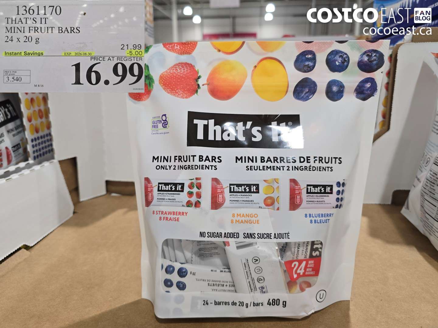 1361170 THAT'S IT MINI FRUIT BARS 24 X 20 G ($5.00 INSTANT SAVINGS EXPIRES ON 2026-08-30) $16.99