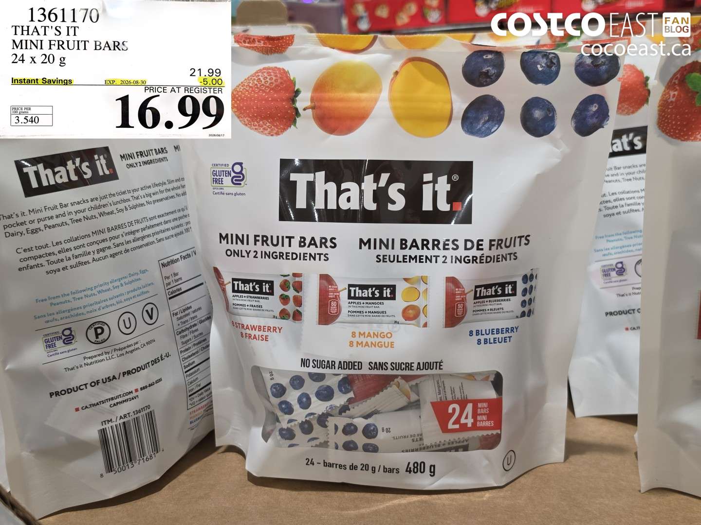 1361170 THAT'S IT MINI FRUIT BARS 24 X 20 G ($5.00 INSTANT SAVINGS EXPIRES ON 2026-08-30) $16.99