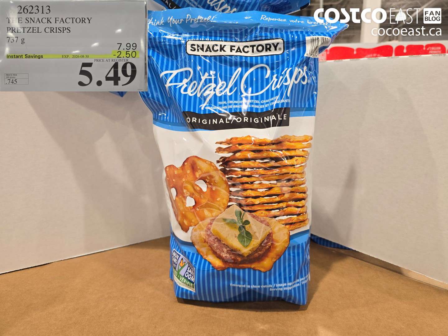 262313 THE SNACK FACTORY PRETZEL CRISPS 737 G ($2.50 INSTANT SAVINGS EXPIRES ON 2026-08-30) $5.49