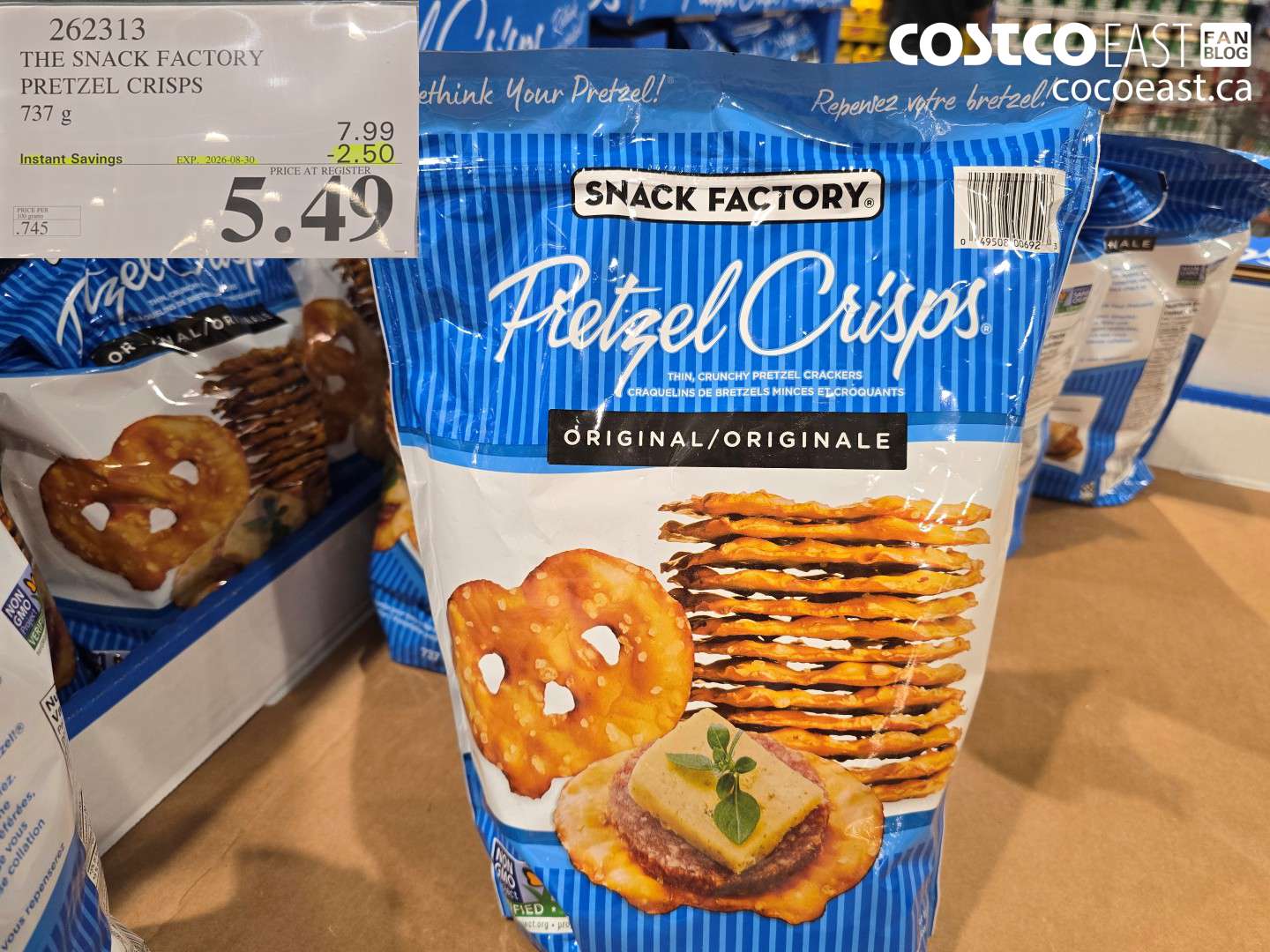 262313 THE SNACK FACTORY PRETZEL CRISPS 737 G ($2.50 INSTANT SAVINGS EXPIRES ON 2026-08-30) $5.49